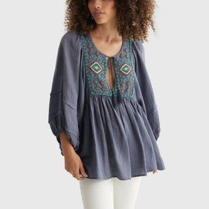 NWT Lucky Brand Limited Edition Beaded Tie Peasant Top